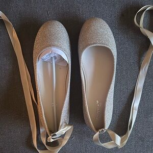 Girls Shoe Style S128 - ROSE GOLD- Big Girls Shoe Sparkle Lace Up Ballet